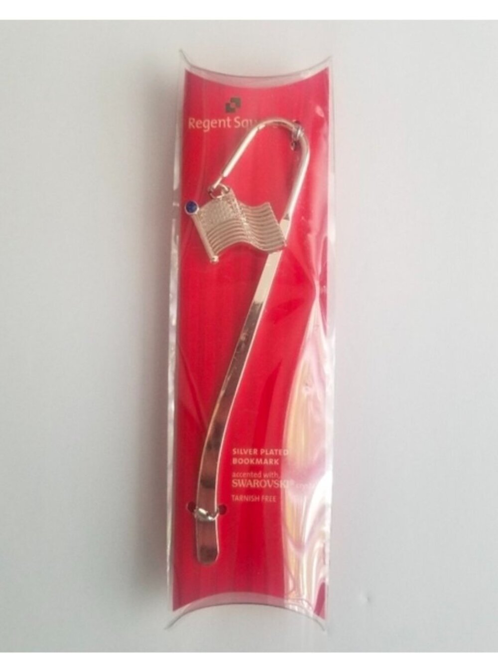 Silver Plated Bookmark With Swarovski Crystal Accent & American Flag Design
